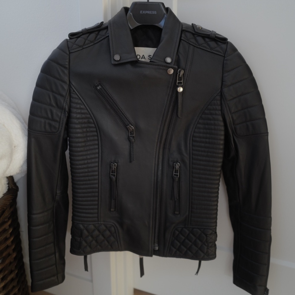 Boda skins leather biker jacket black size 0